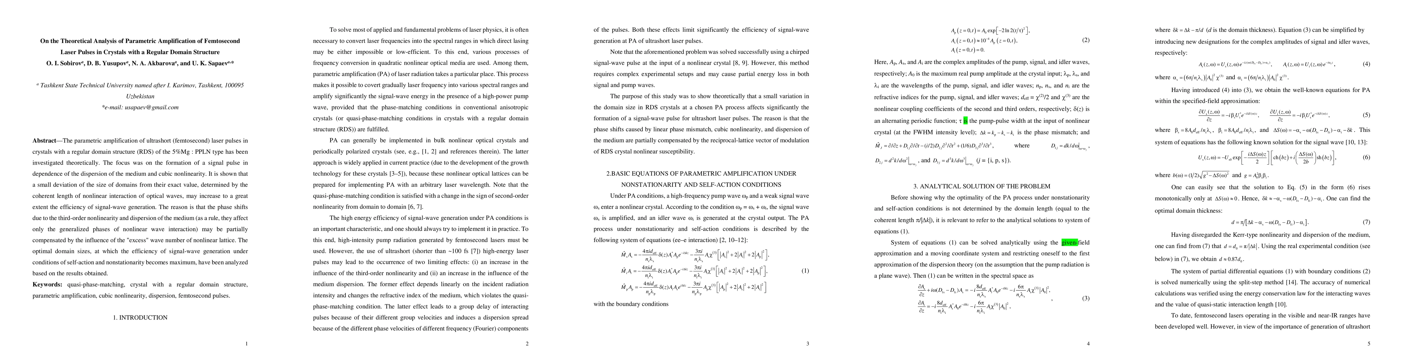 Thumbnail for On the Theoretical Analysis of Parametric Amplification of Femtosecond
  Laser Pulses in Crystals with a Regular Domain Structure