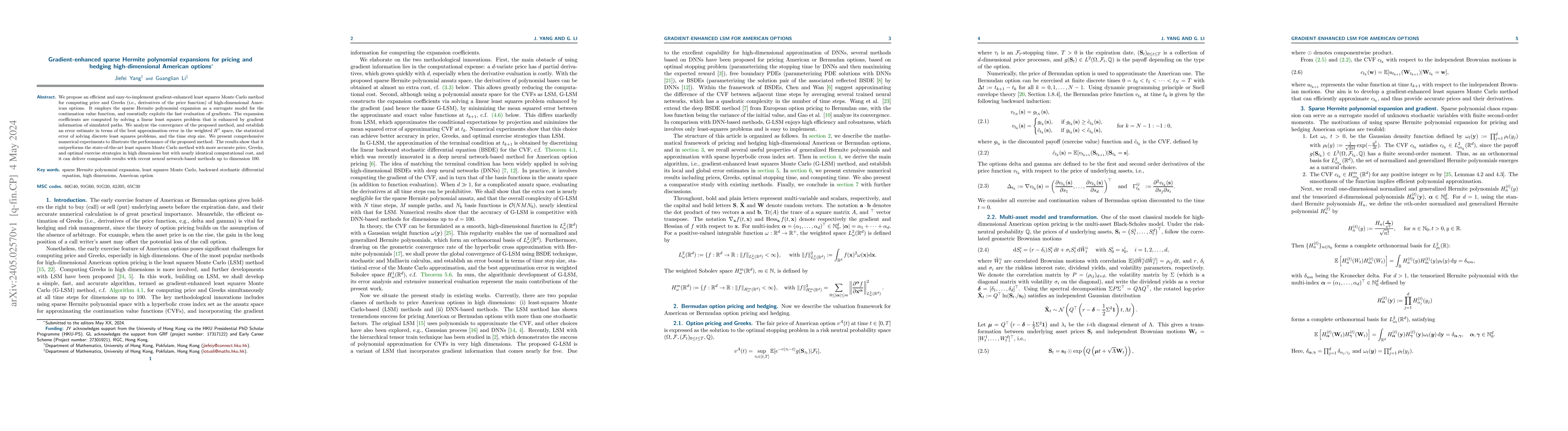 Thumbnail for Gradient-enhanced sparse Hermite polynomial expansions for pricing and
  hedging high-dimensional American options