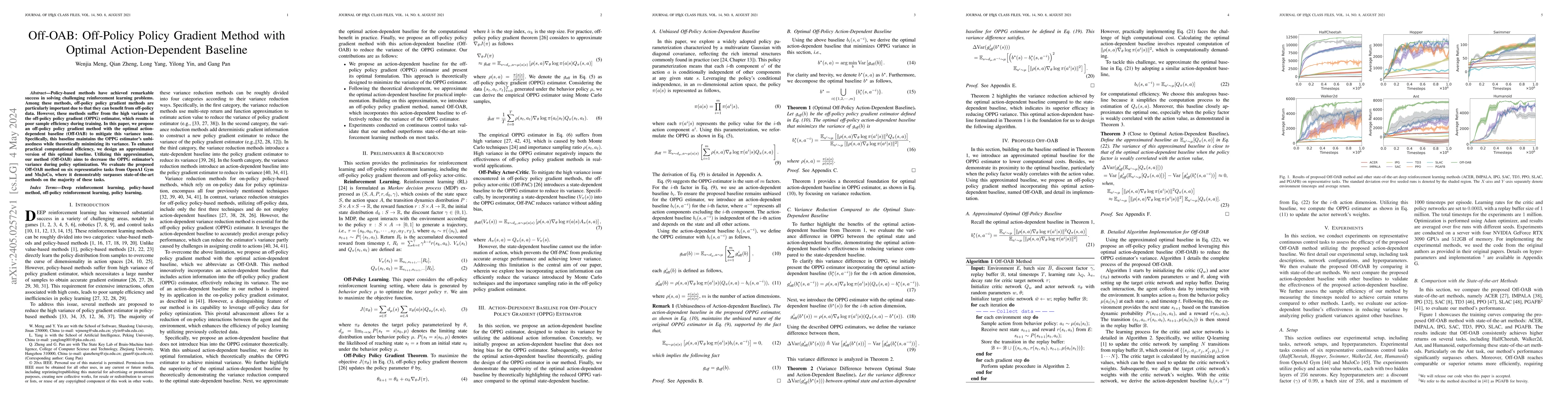 Thumbnail for Off-OAB: Off-Policy Policy Gradient Method with Optimal Action-Dependent
  Baseline