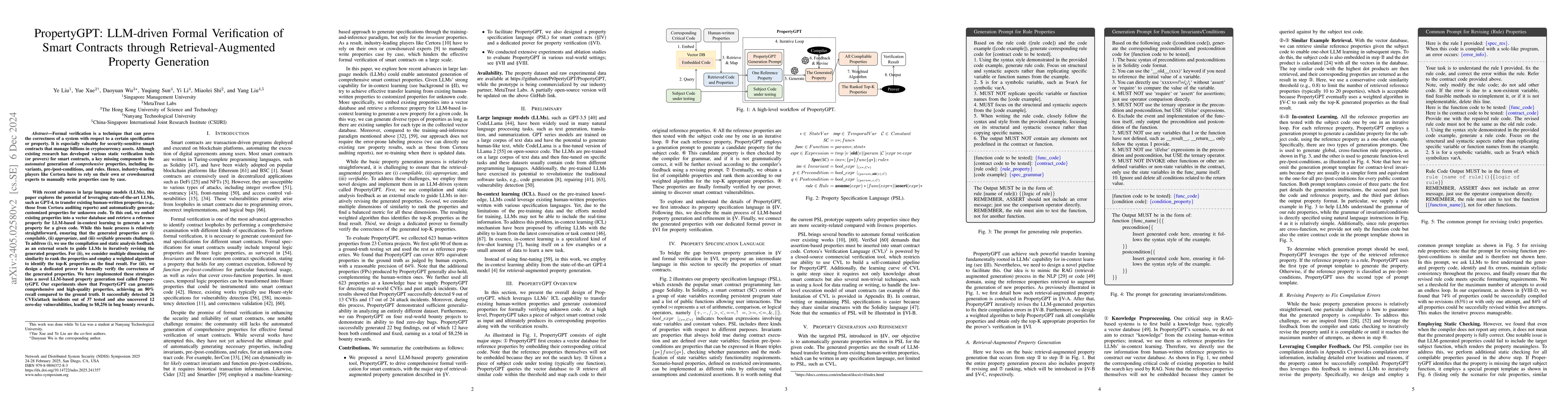 Thumbnail for PropertyGPT: LLM-driven Formal Verification of Smart Contracts through
  Retrieval-Augmented Property Generation