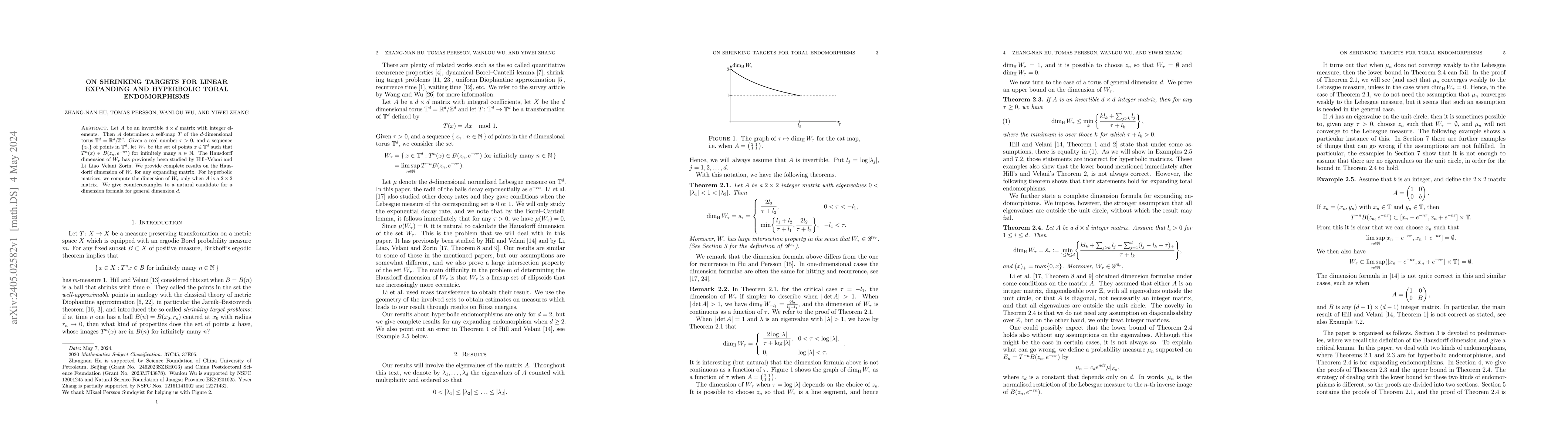 Thumbnail for On shrinking targets for linear expanding and hyperbolic toral
  endomorphisms