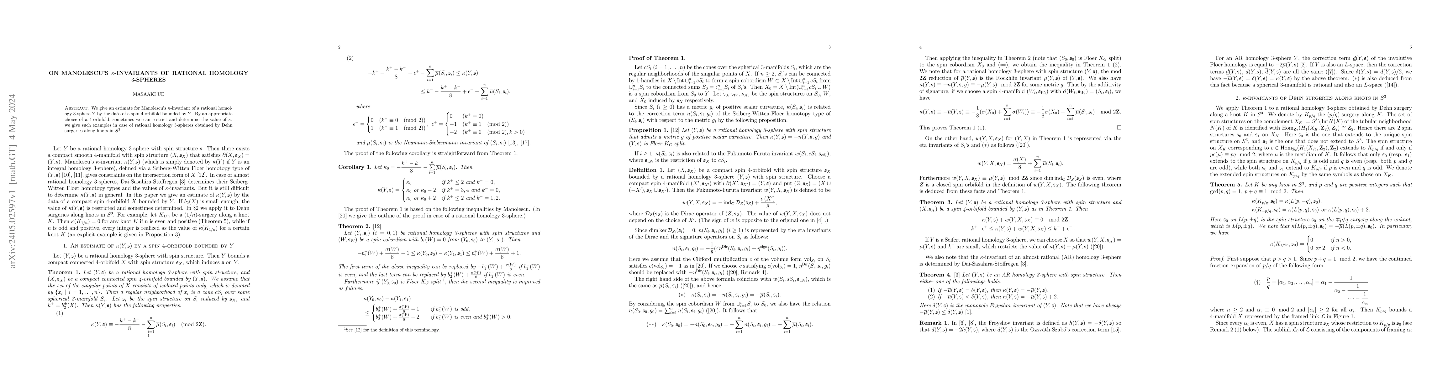 Thumbnail for On Manolescu's $\kappa$-invariants of rational homology 3-spheres