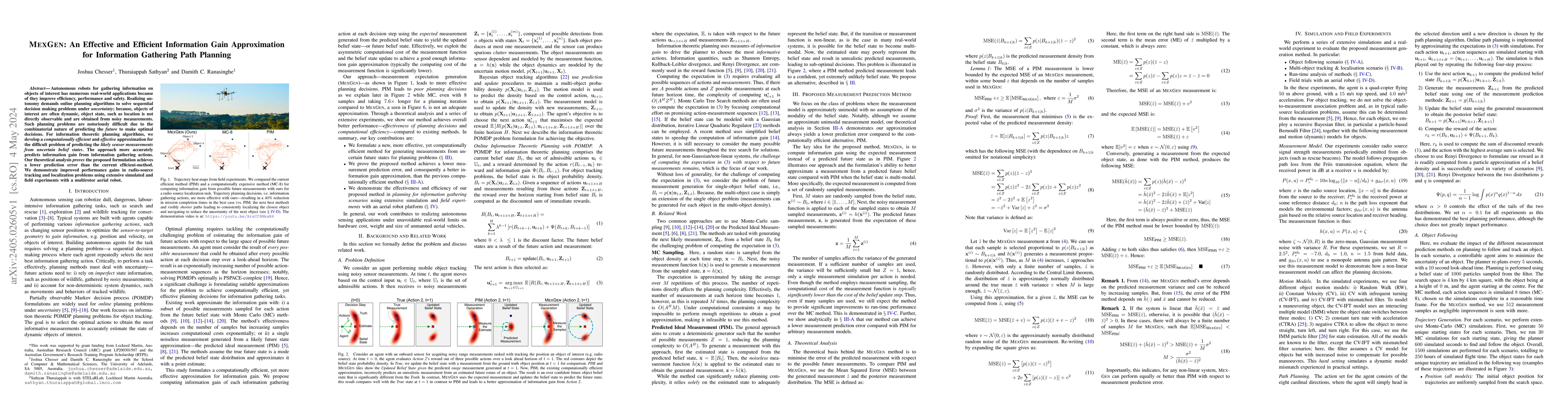 Thumbnail for MEXGEN: An Effective and Efficient Information Gain Approximation for
  Information Gathering Path Planning
