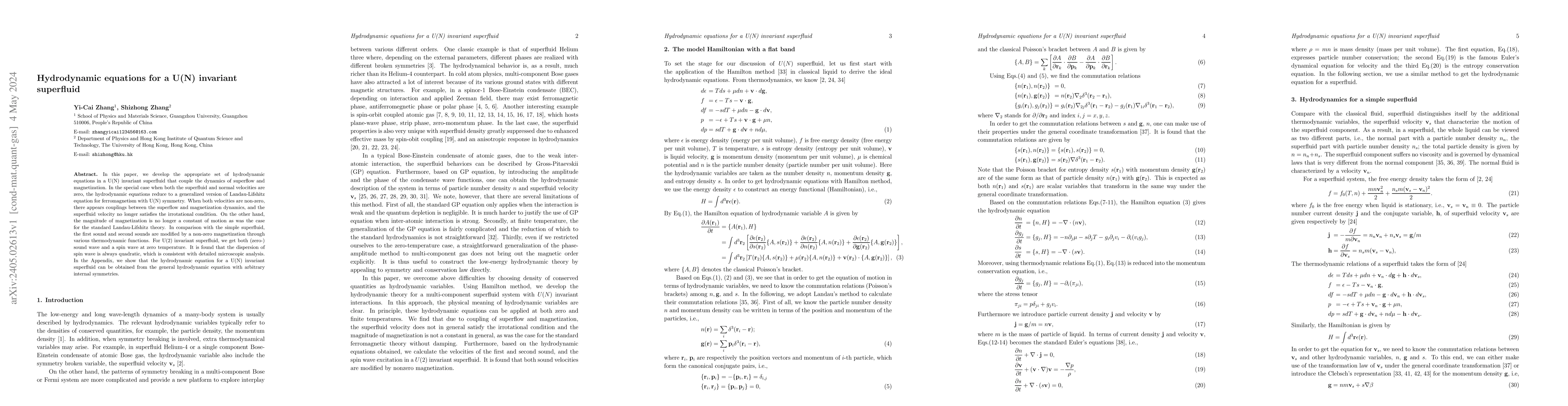 Thumbnail for Hydrodynamic equations for a U(N) invariant superfluid