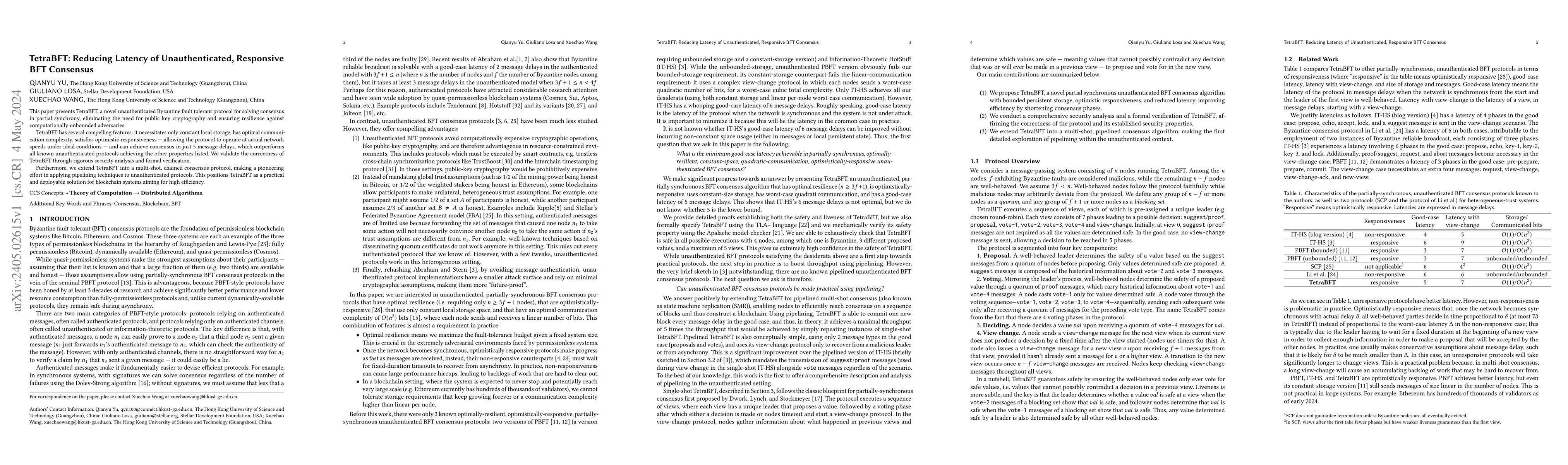 Thumbnail for TetraBFT: Reducing Latency of Unauthenticated, Responsive BFT Consensus
