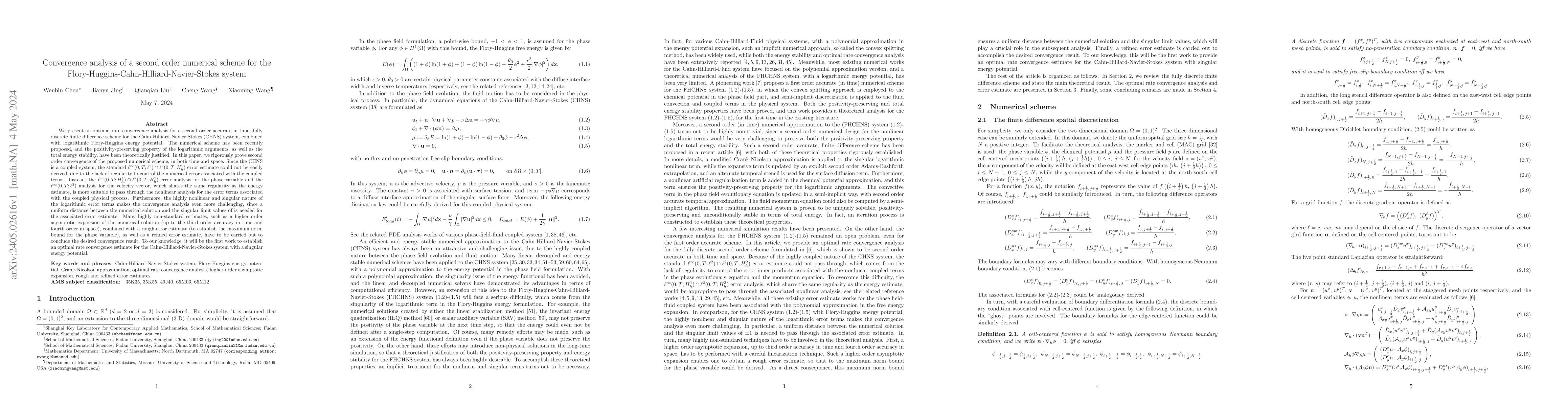Thumbnail for Convergence analysis of a second order numerical scheme for the
  Flory-Huggins-Cahn-Hilliard-Navier-Stokes system