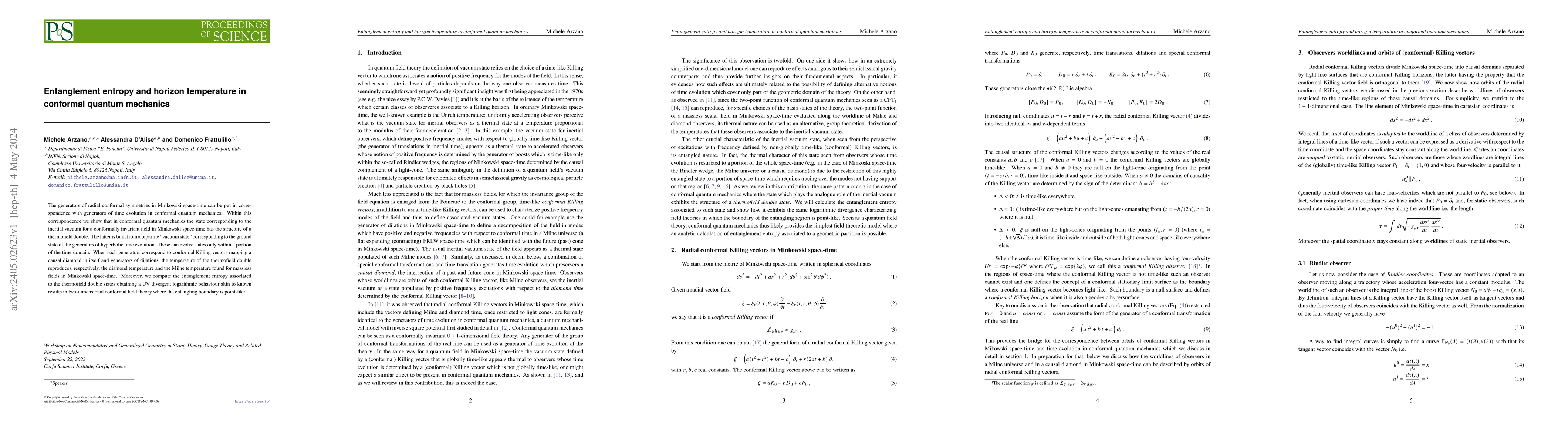 Thumbnail for Entanglement entropy and horizon temperature in conformal quantum
  mechanics