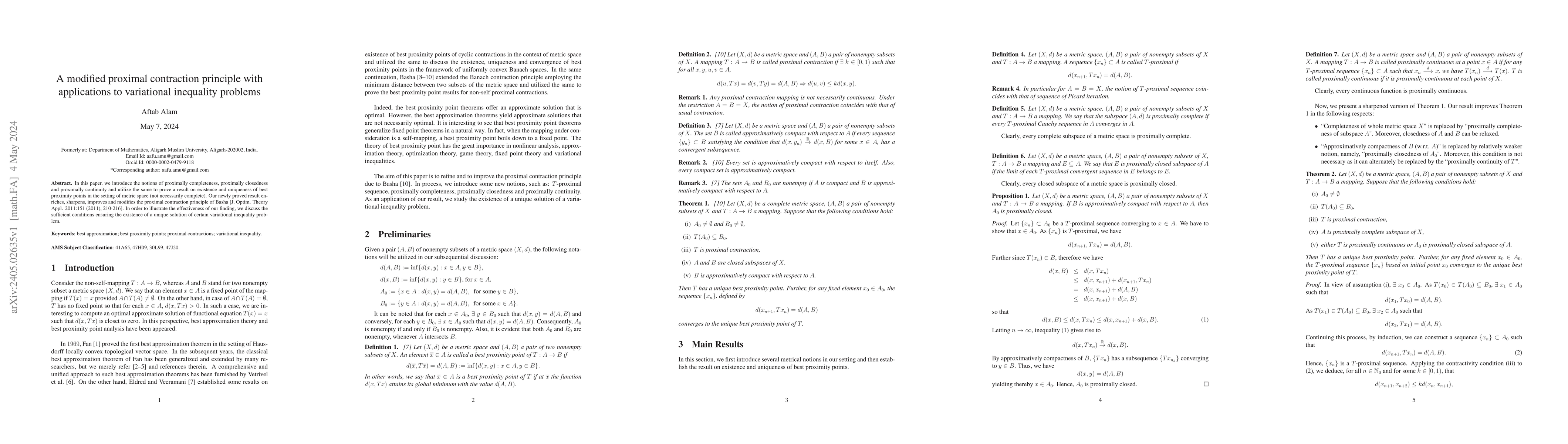 Thumbnail for A modified proximal contraction principle with applications to
  variational inequality problems