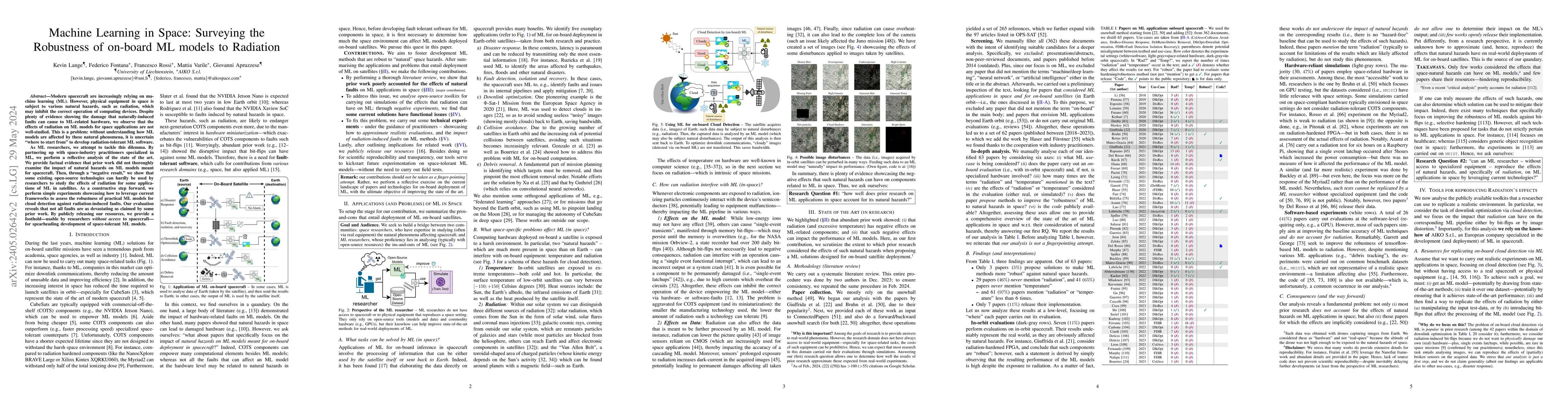 Thumbnail for Machine Learning in Space: Surveying the Robustness of on-board ML
  models to Radiation