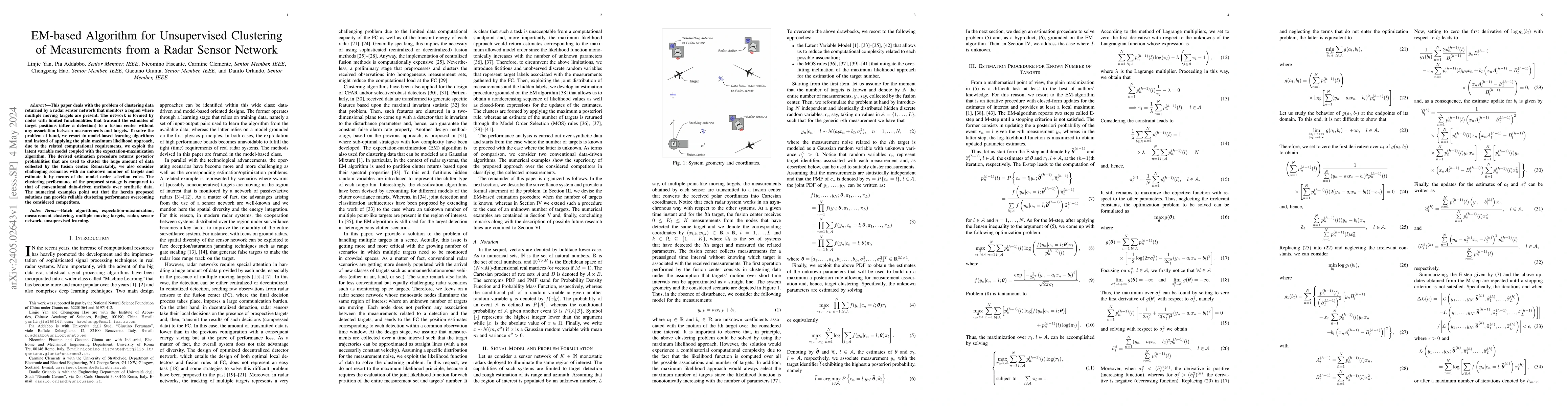 Thumbnail for EM-based Algorithm for Unsupervised Clustering of Measurements from a
  Radar Sensor Network