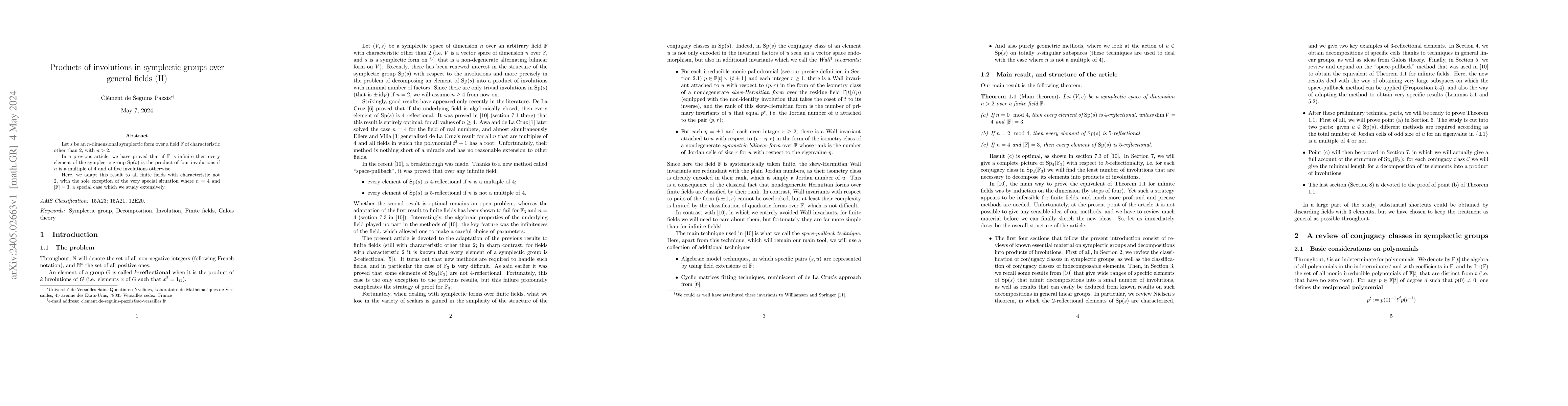 Thumbnail for Products of involutions in symplectic groups over general fields (II)