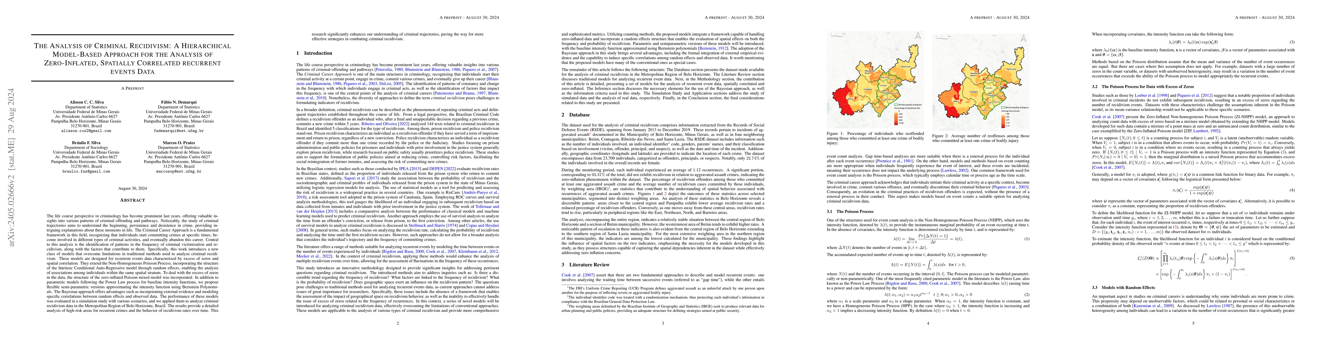 Thumbnail for The Analysis of Criminal Recidivism: A Hierarchical Model-Based Approach
  for the Analysis of Zero-Inflated, Spatially Correlated recurrent events Data