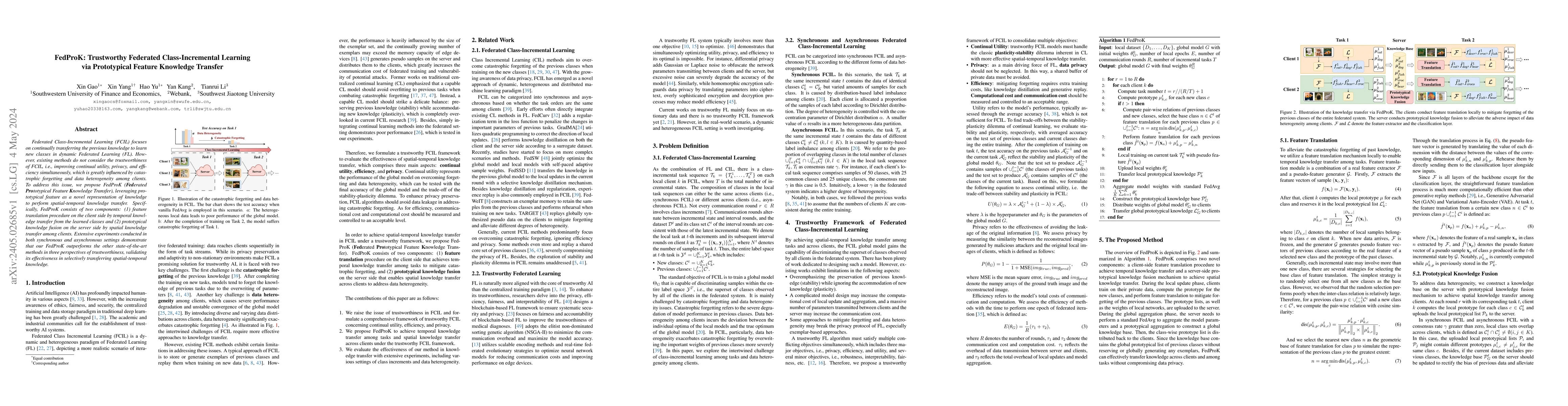 Thumbnail for FedProK: Trustworthy Federated Class-Incremental Learning via
  Prototypical Feature Knowledge Transfer