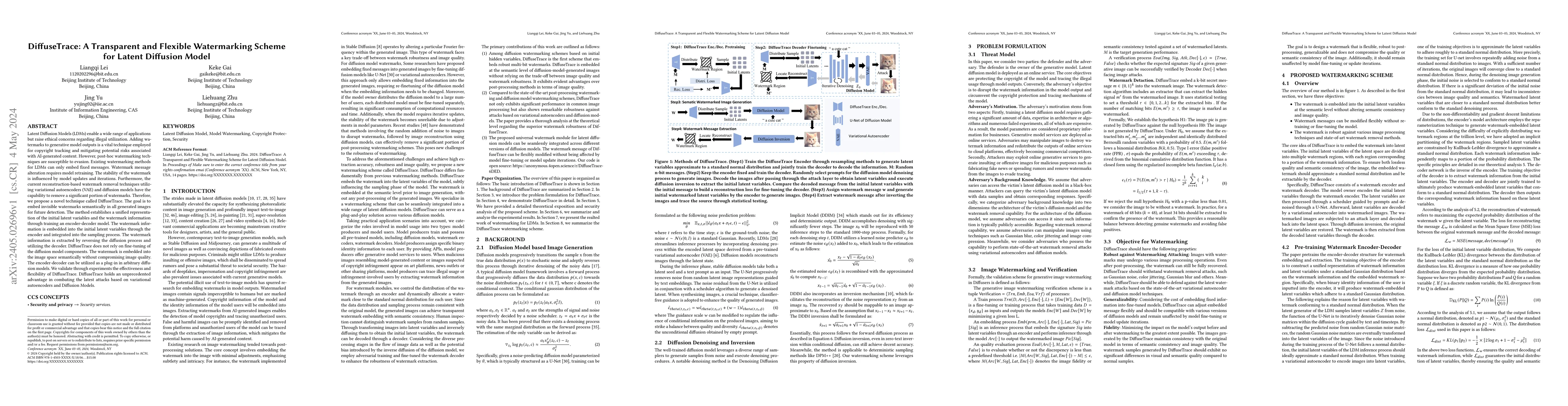 Thumbnail for DiffuseTrace: A Transparent and Flexible Watermarking Scheme for Latent
  Diffusion Model