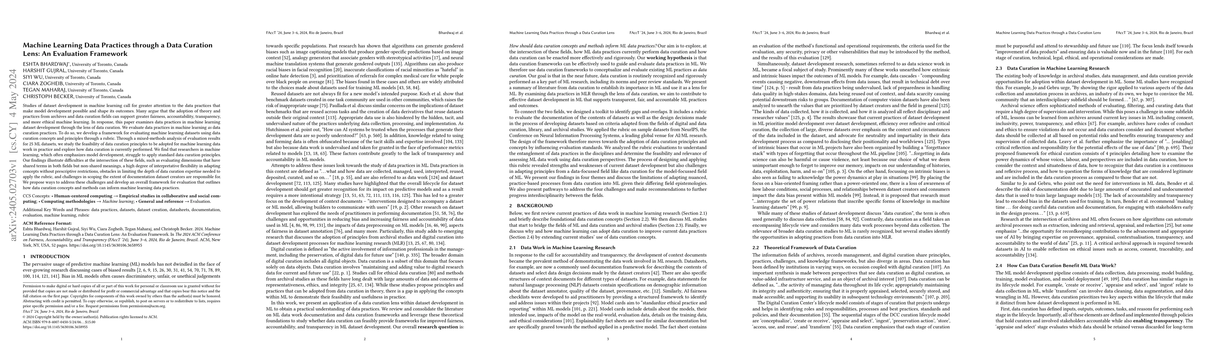Thumbnail for Machine Learning Data Practices through a Data Curation Lens: An
  Evaluation Framework