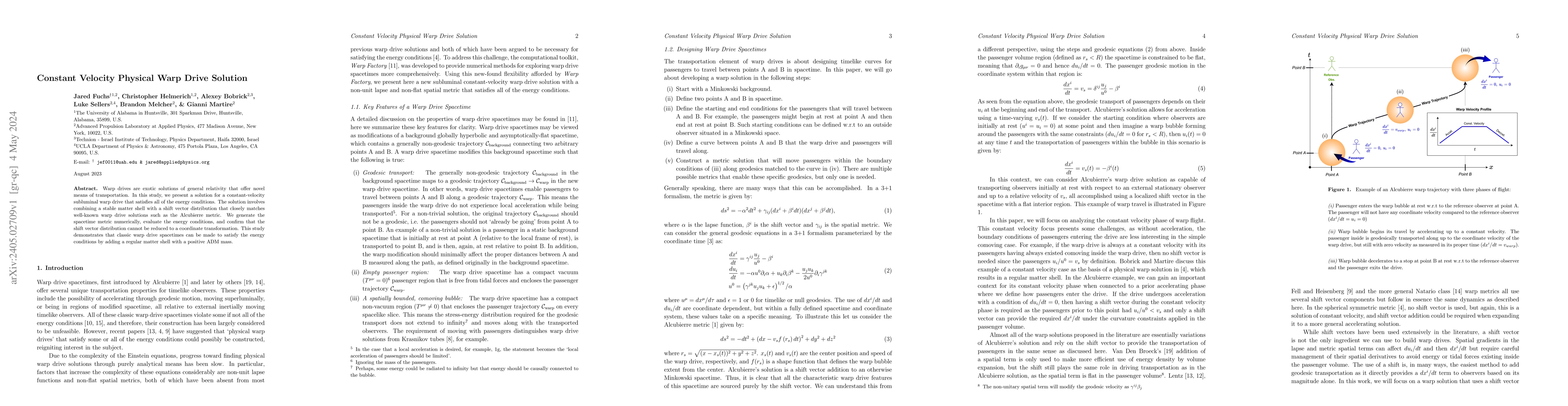 Thumbnail for Constant Velocity Physical Warp Drive Solution