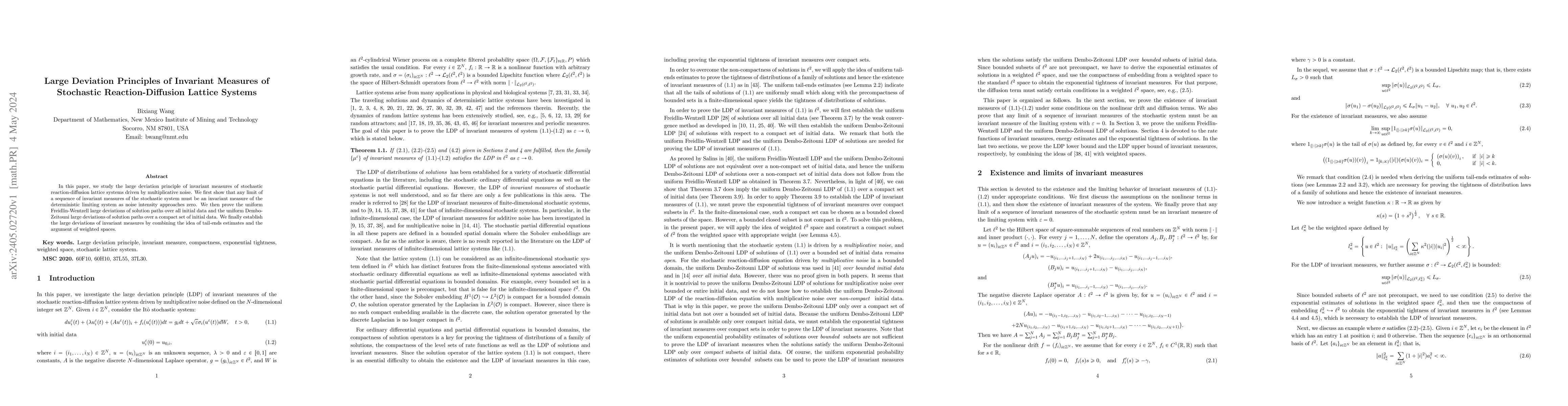 Thumbnail for Large Deviation Principles of Invariant Measures of Stochastic
  Reaction-Diffusion Lattice Systems