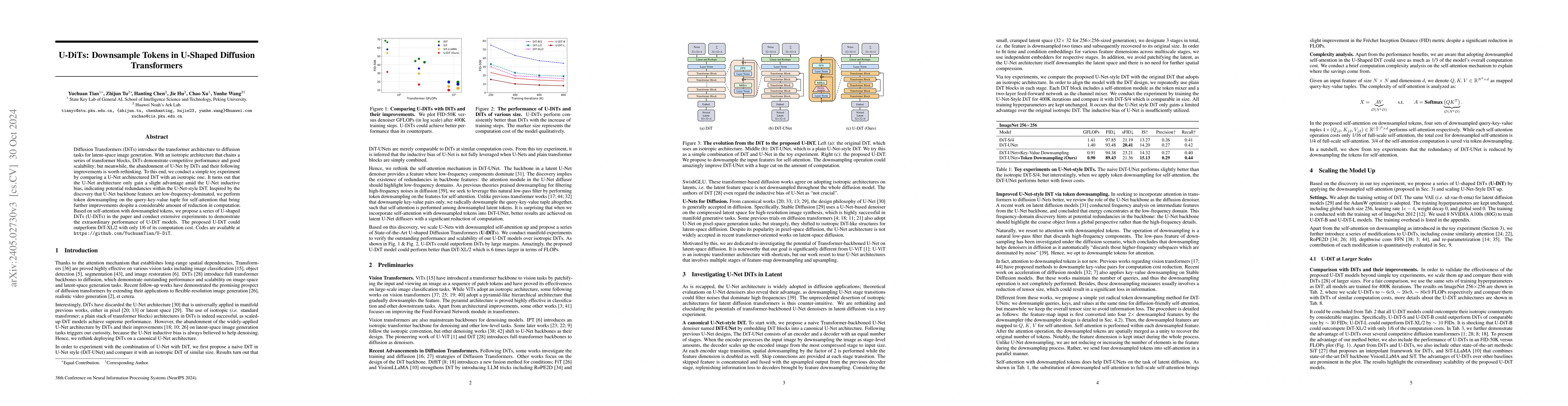 Thumbnail for U-DiTs: Downsample Tokens in U-Shaped Diffusion Transformers