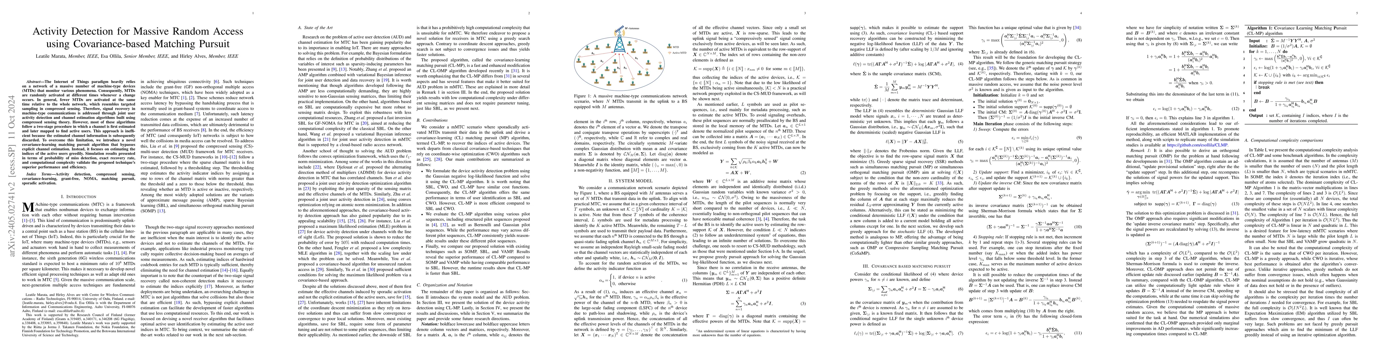 Thumbnail for Activity Detection for Massive Random Access using Covariance-based
  Matching Pursuit
