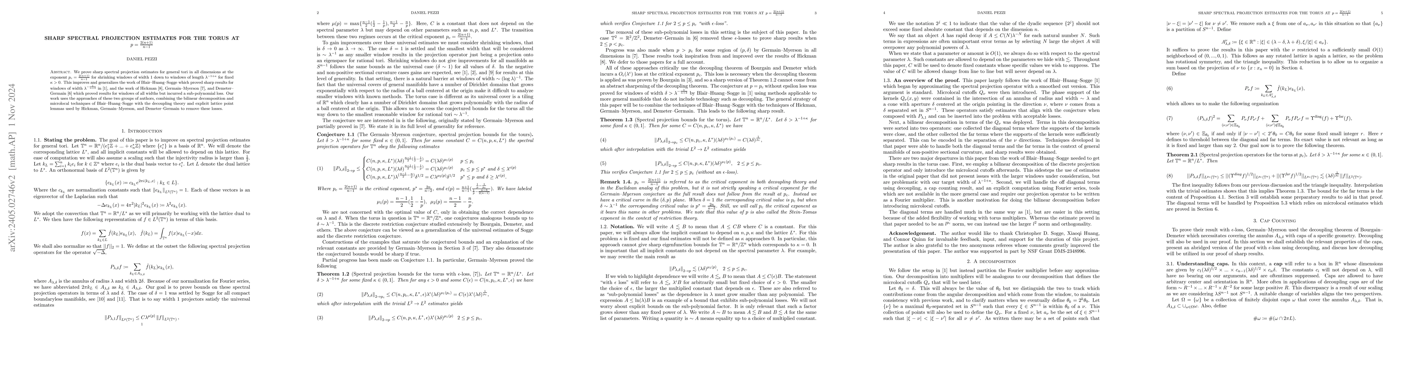 Thumbnail for Sharp Spectral Projection Estimates for the Torus at
  $p_c=\frac{2(n+1)}{n-1}$