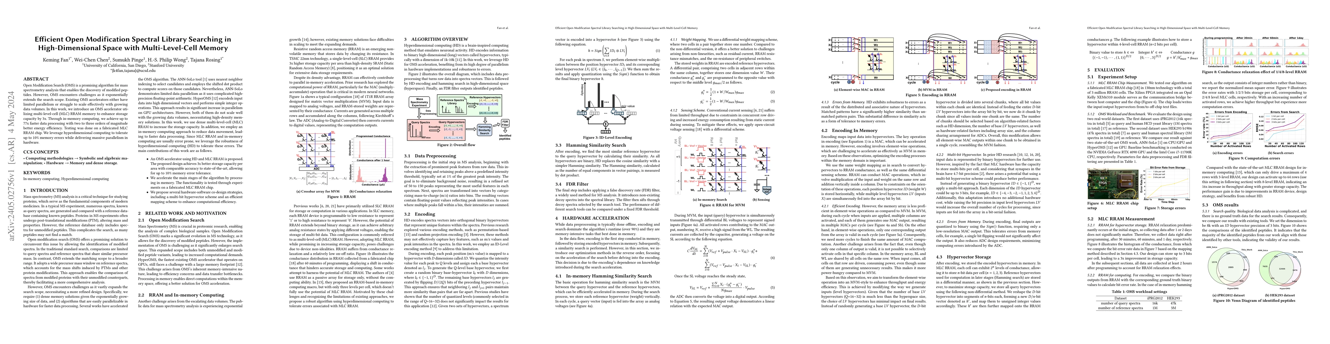 Thumbnail for Efficient Open Modification Spectral Library Searching in
  High-Dimensional Space with Multi-Level-Cell Memory