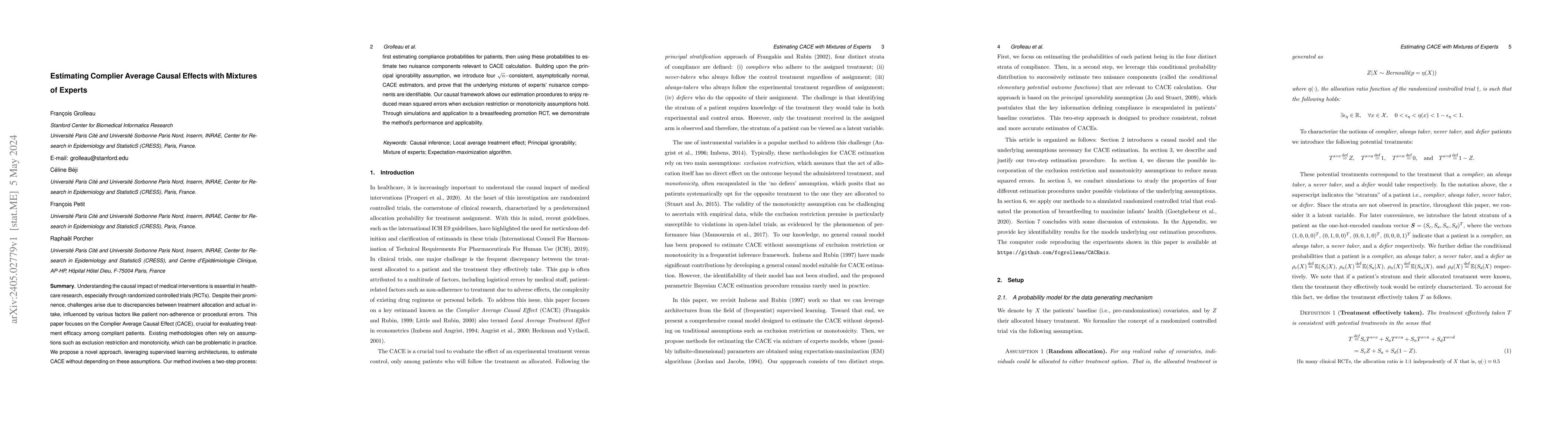 Thumbnail for Estimating Complier Average Causal Effects with Mixtures of Experts
