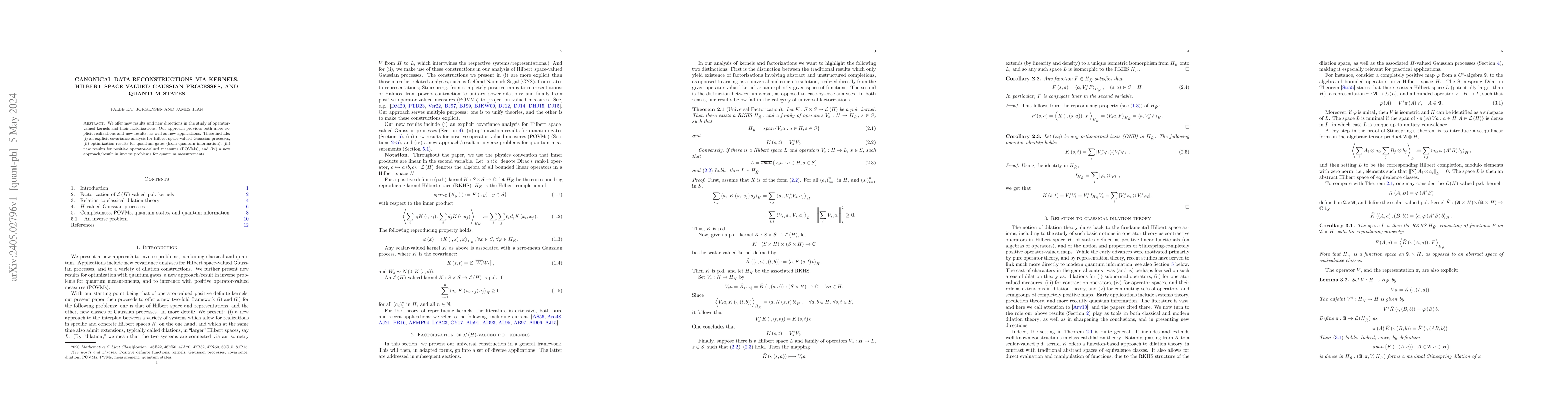 Thumbnail for Canonical data-reconstructions via kernels, Hilbert space-valued
  Gaussian processes, and quantum states