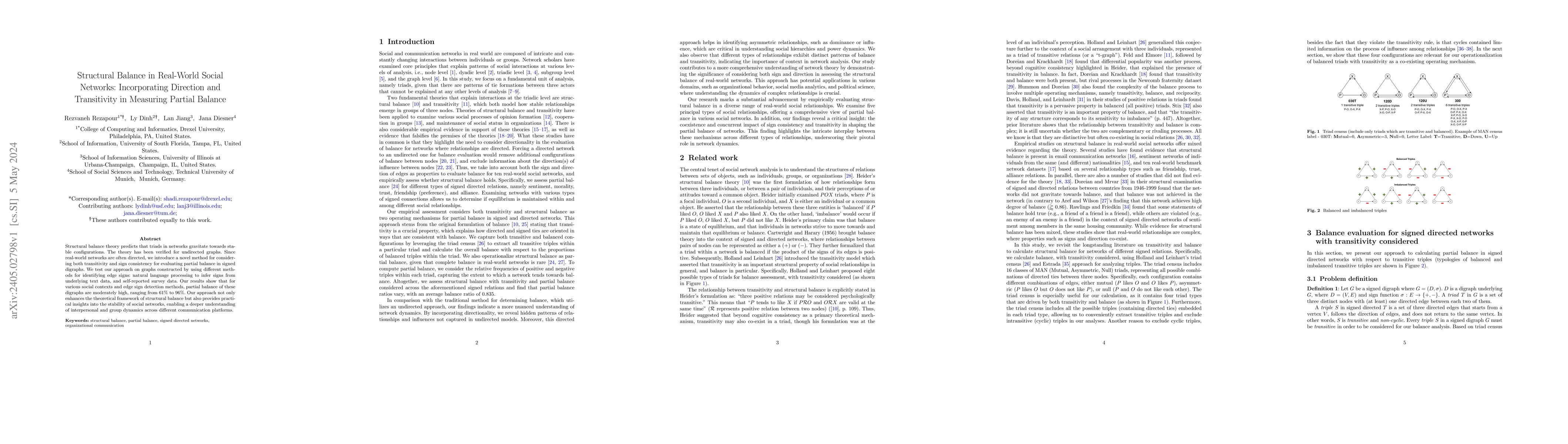 Thumbnail for Structural Balance in Real-World Social Networks: Incorporating
  Direction and Transitivity in Measuring Partial Balance