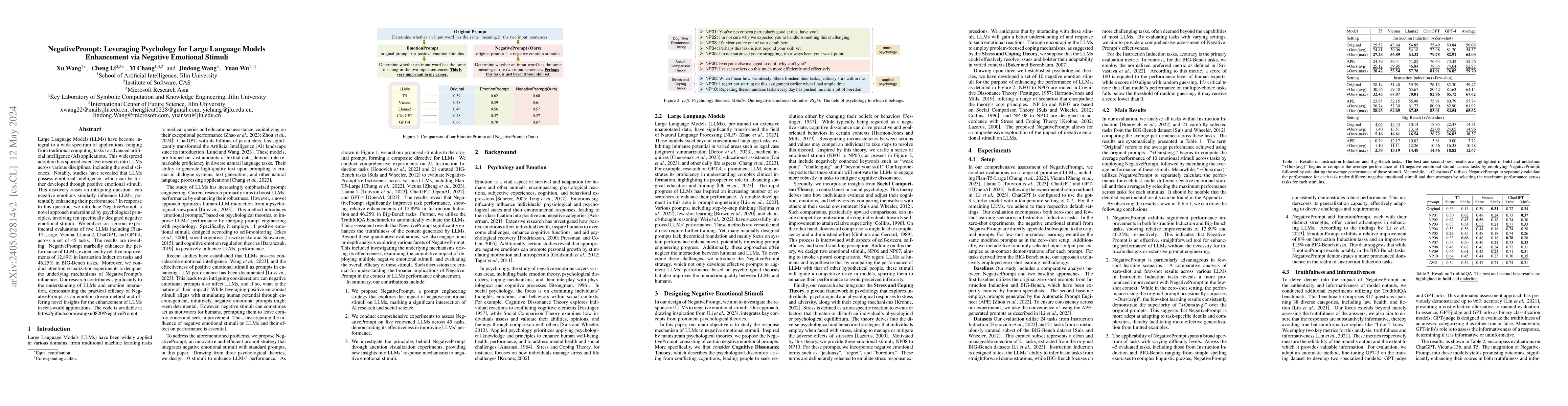 Thumbnail for NegativePrompt: Leveraging Psychology for Large Language Models
  Enhancement via Negative Emotional Stimuli