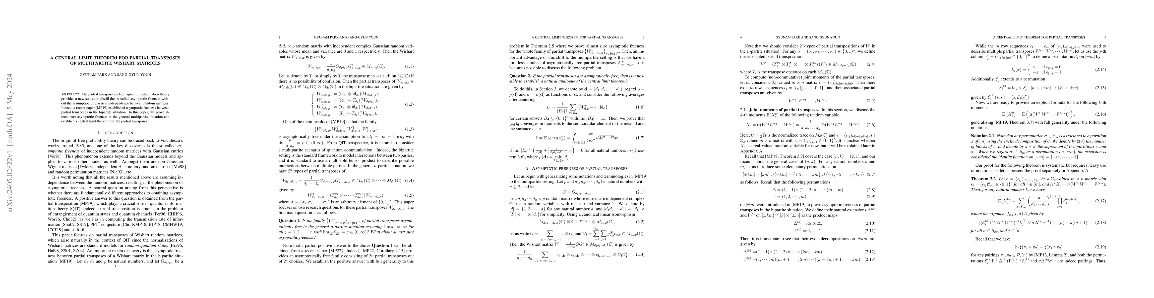 Thumbnail for A central limit theorem for partial transposes of multipartite Wishart
  matrices
