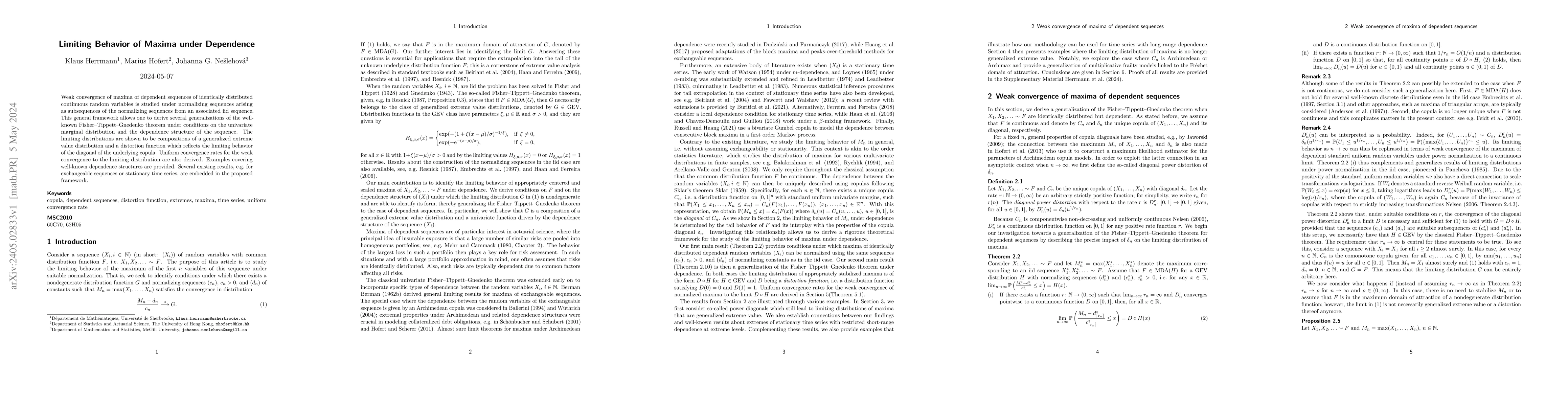 Thumbnail for Limiting Behavior of Maxima under Dependence