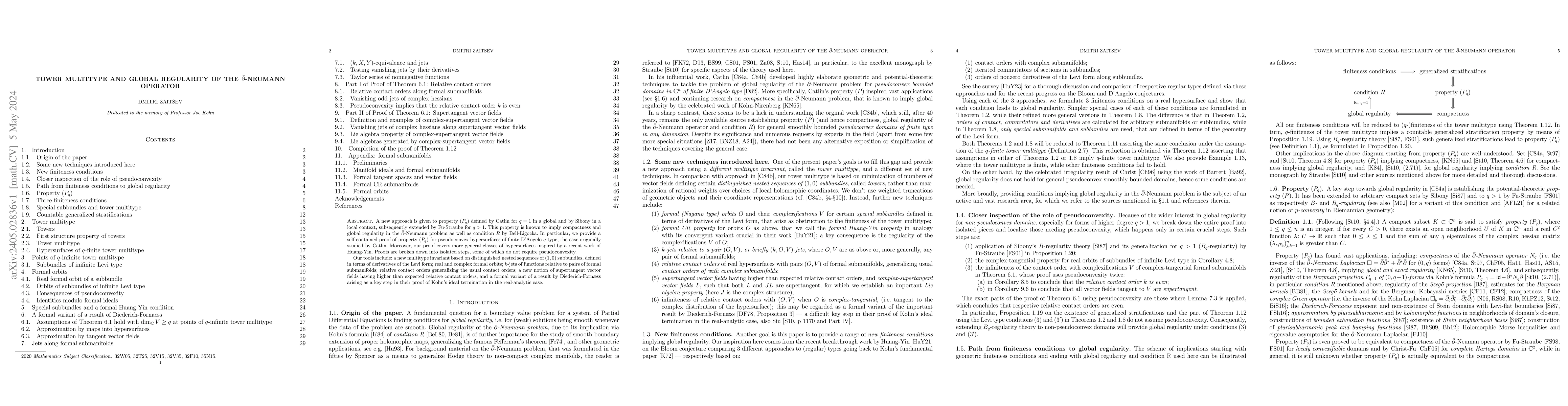 Thumbnail for Tower multitype and global regularity of the $\bar\partial$-Neumann
  operator