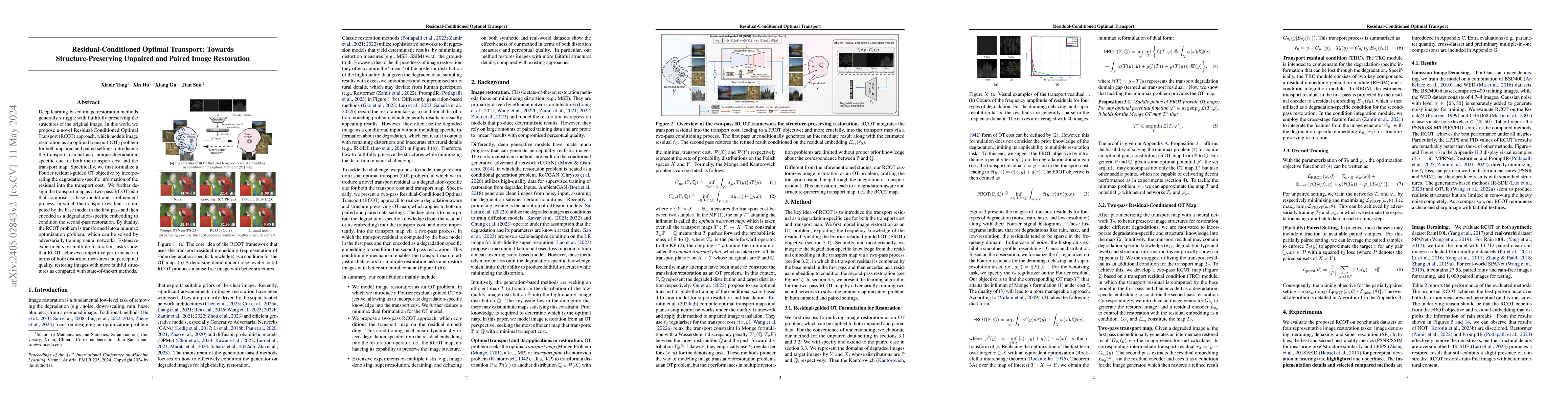 Thumbnail for Residual-Conditioned Optimal Transport: Towards Structure-Preserving
  Unpaired and Paired Image Restoration