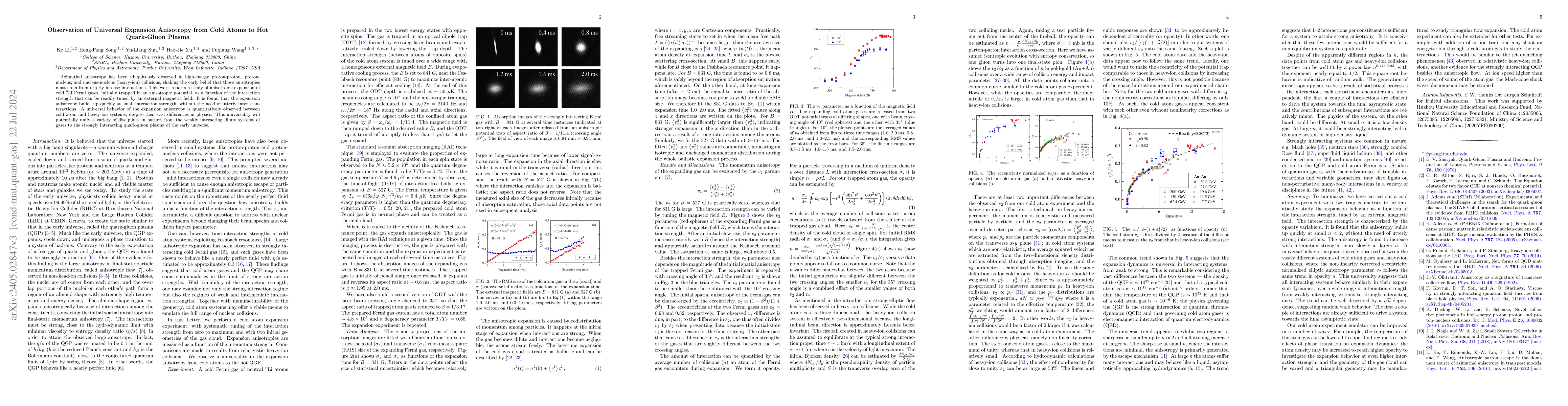 Thumbnail for Observation of Universal Expansion Anisotropy from Cold Atoms to Hot
  Quark-Gluon Plasma