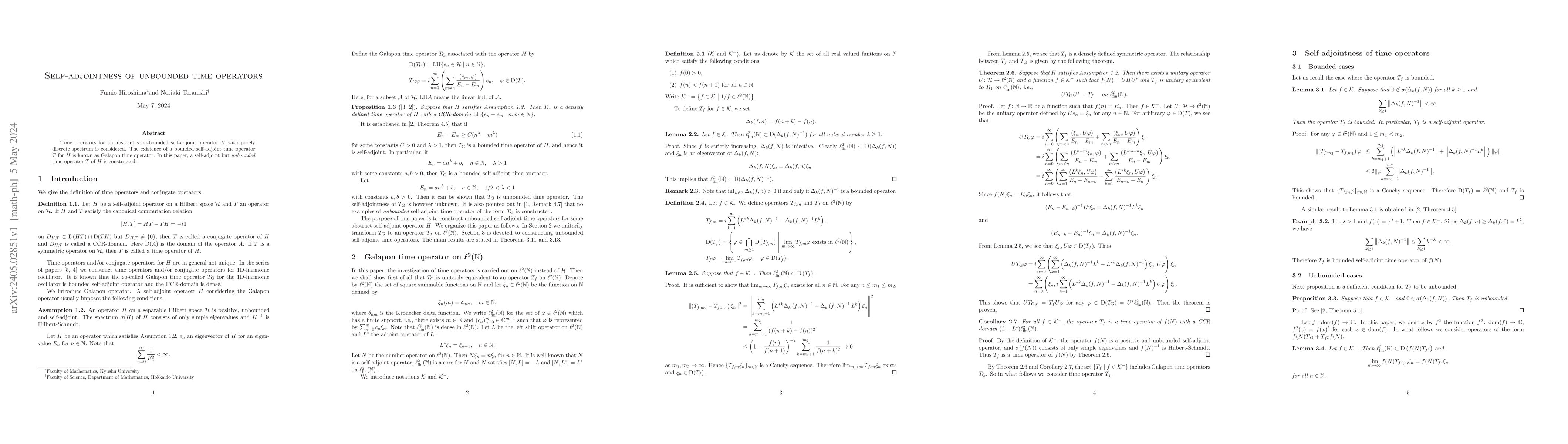 Thumbnail for Self-adjointness of unbounded time operators