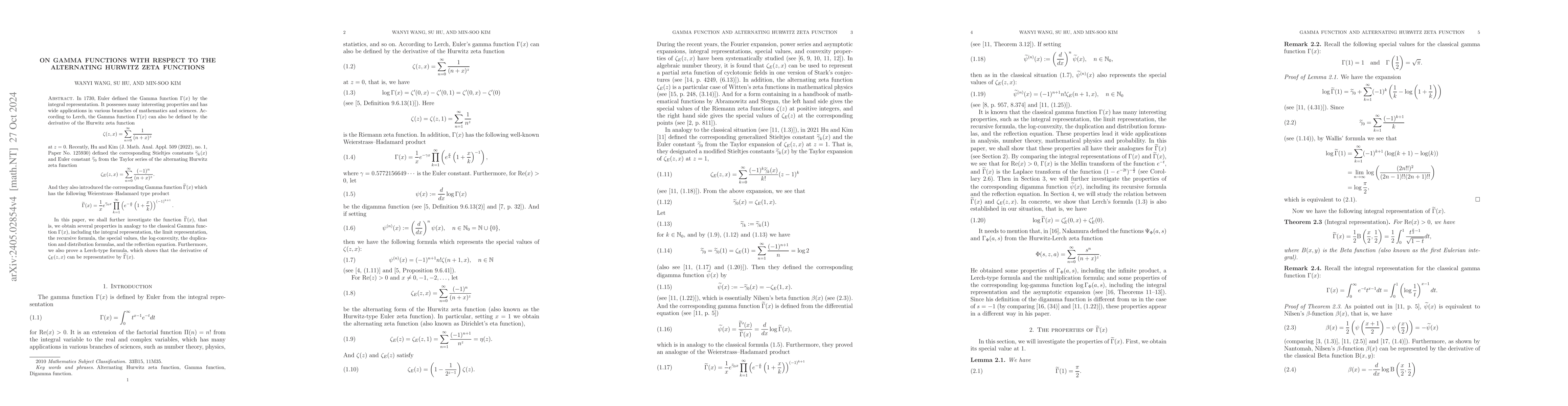 Thumbnail for On gamma functions with respect to the alternating Hurwitz zeta
  functions