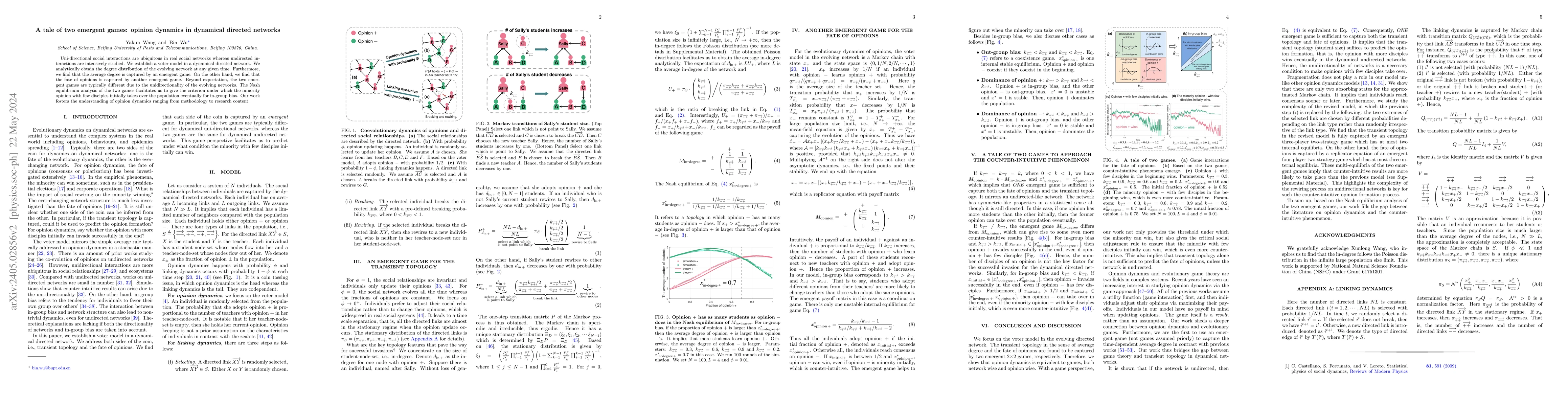 Thumbnail for A tale of two emergent games: opinion dynamics in dynamical directed
  networks