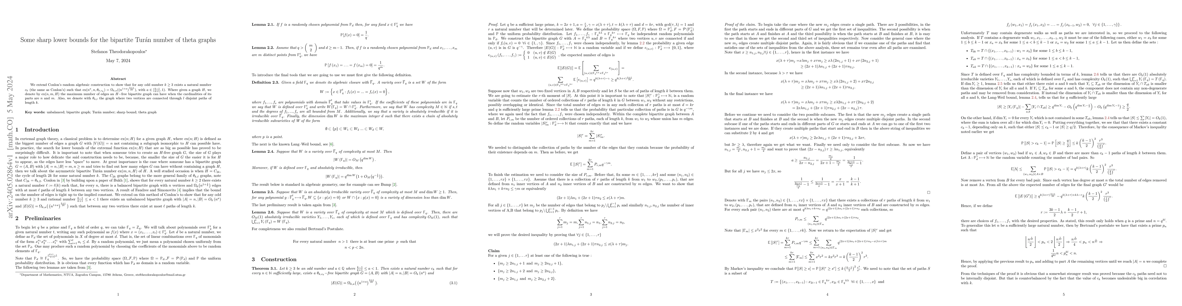 Thumbnail for Some sharp lower bounds for the bipartite Tur\'{a}n number of theta
  graphs