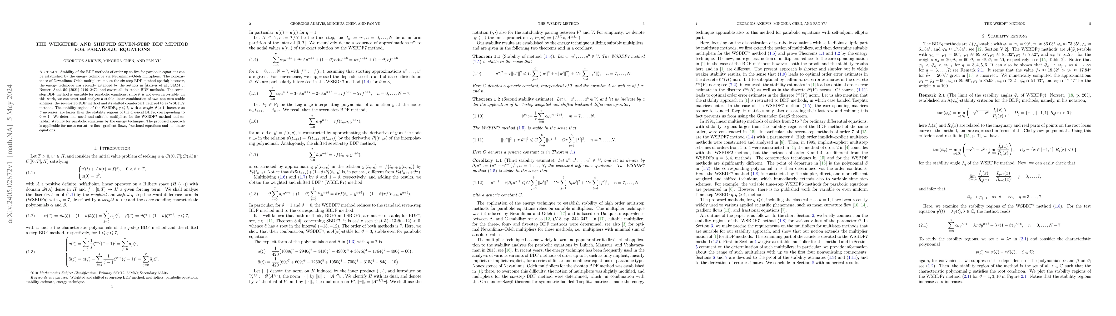 Thumbnail for The weighted and shifted seven-step BDF method for parabolic equations