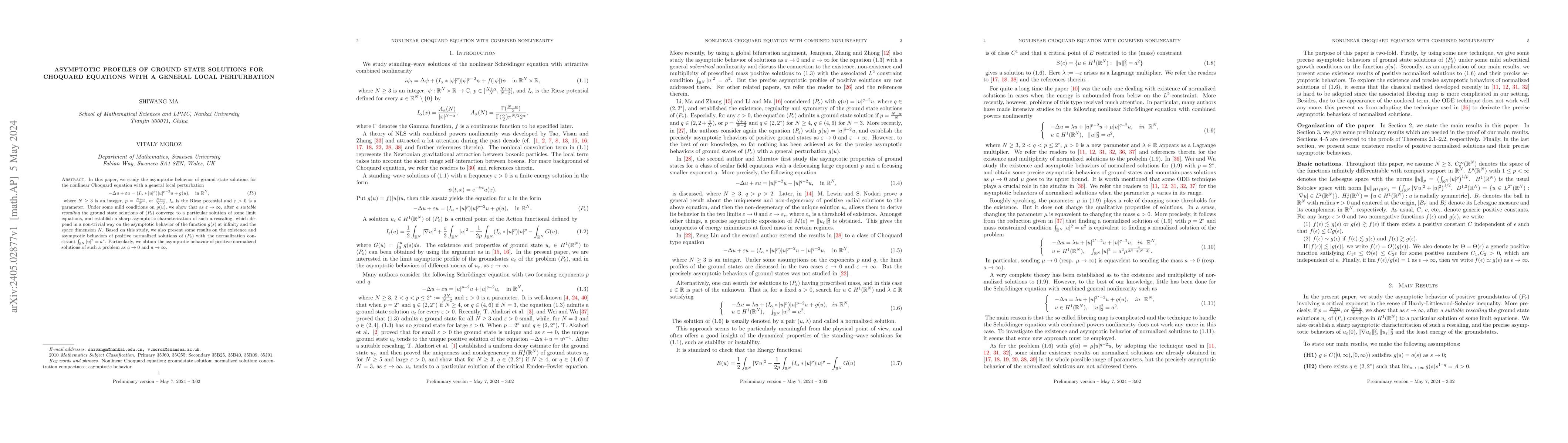 Thumbnail for Asymptotic profiles of ground state solutions for Choquard equations
  with a general local perturbation