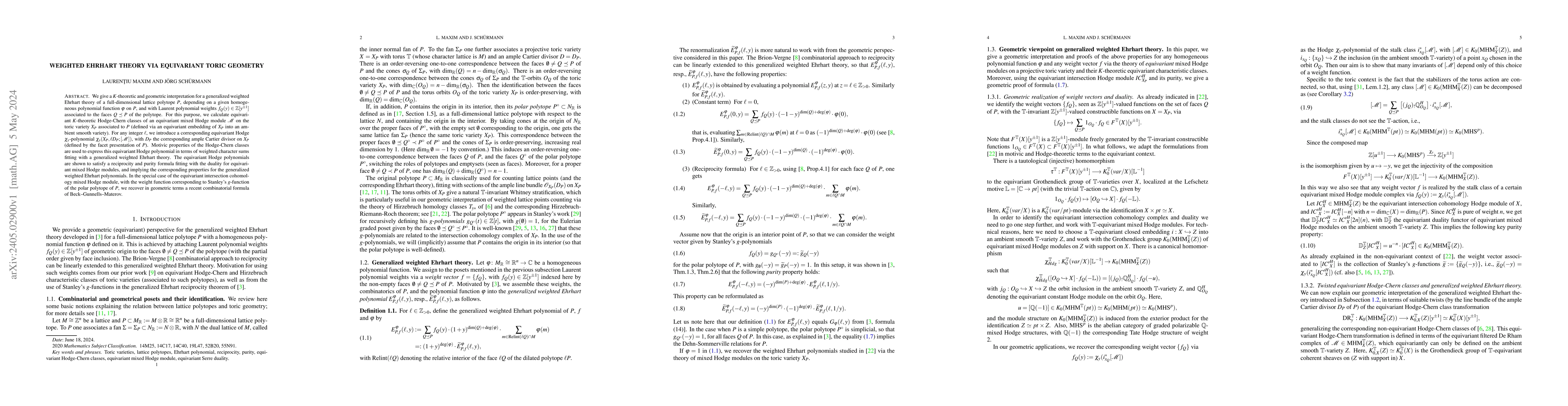 Thumbnail for Weighted Ehrhart theory via equivariant toric geometry