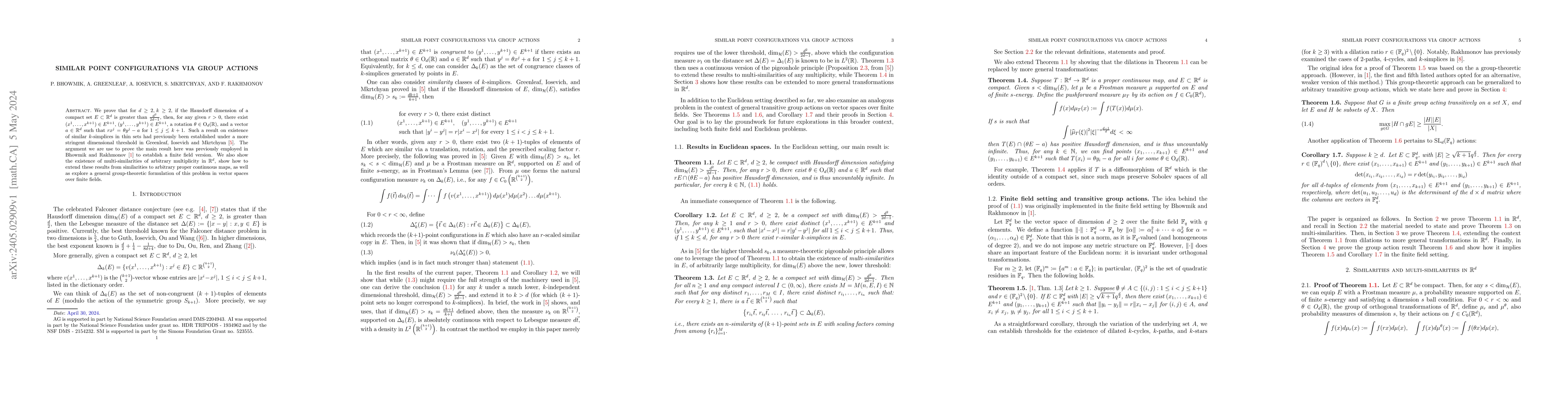 Thumbnail for Similar point configurations via group actions