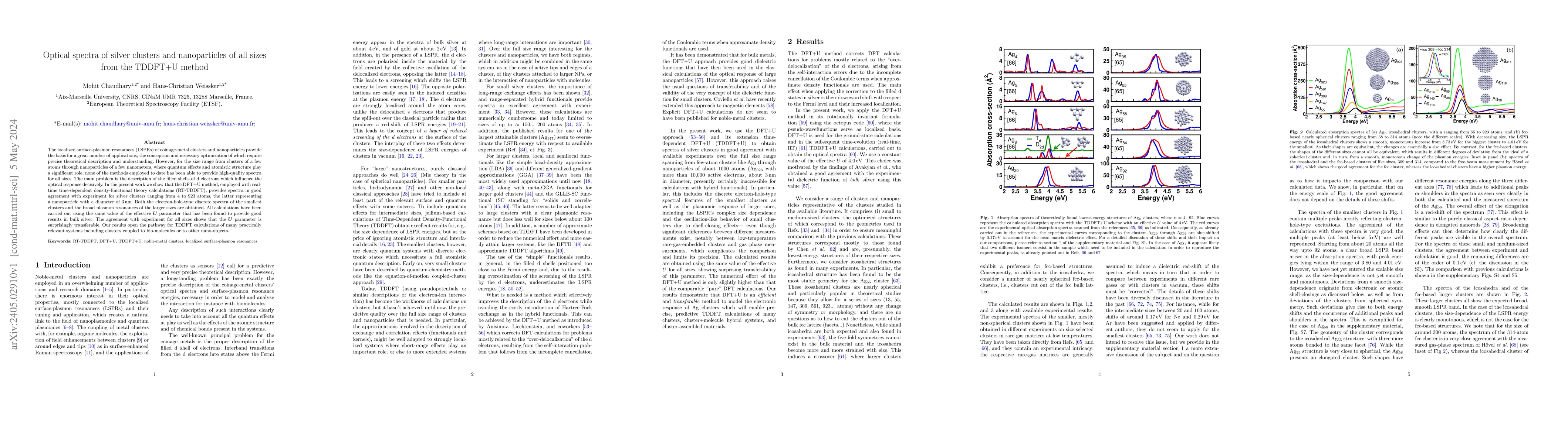 Thumbnail for Optical spectra of silver clusters and nanoparticles of all sizes from
  the TDDFT+U method