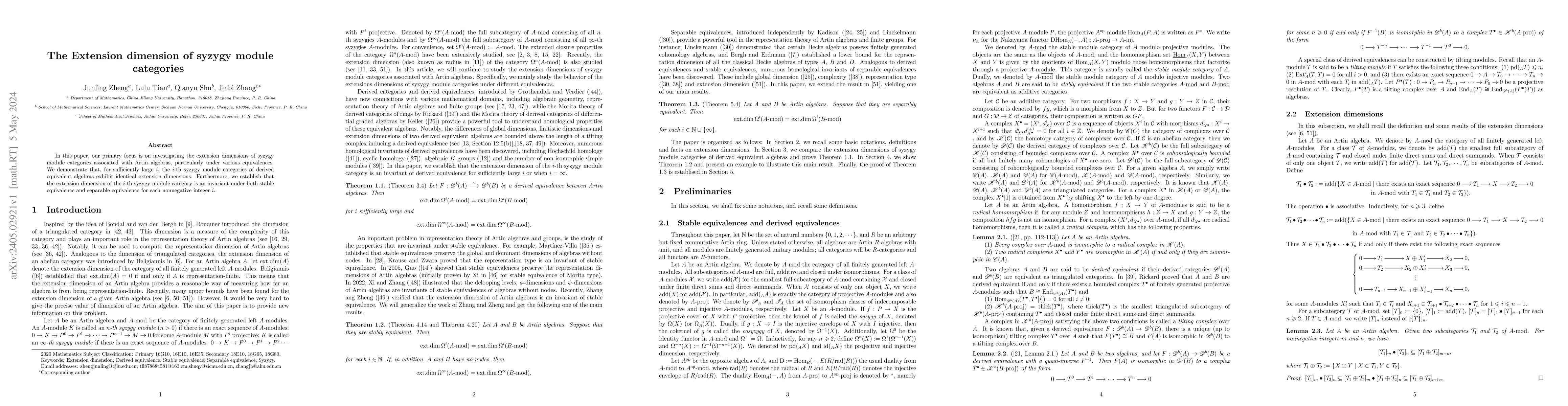 Thumbnail for The Extension dimension of syzygy module categories