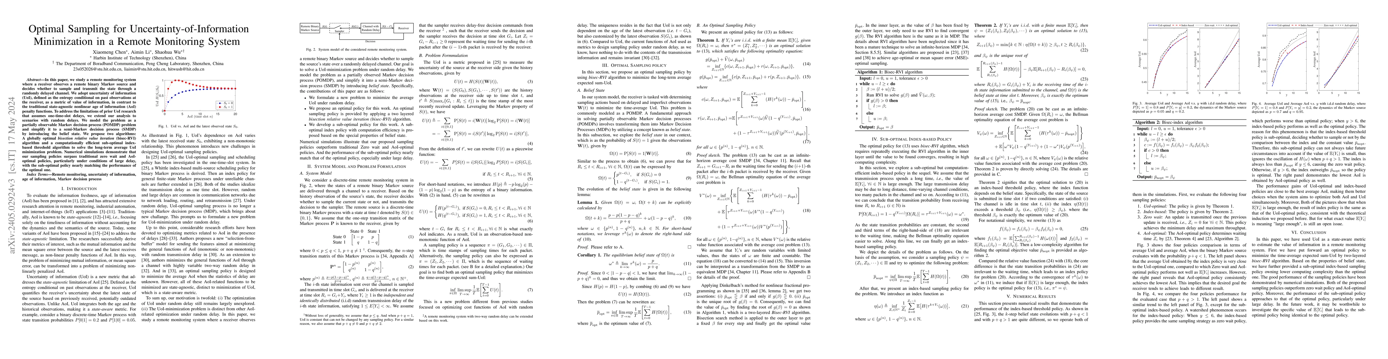 Thumbnail for Optimal Sampling for Uncertainty-of-Information Minimization in a Remote
  Monitoring System