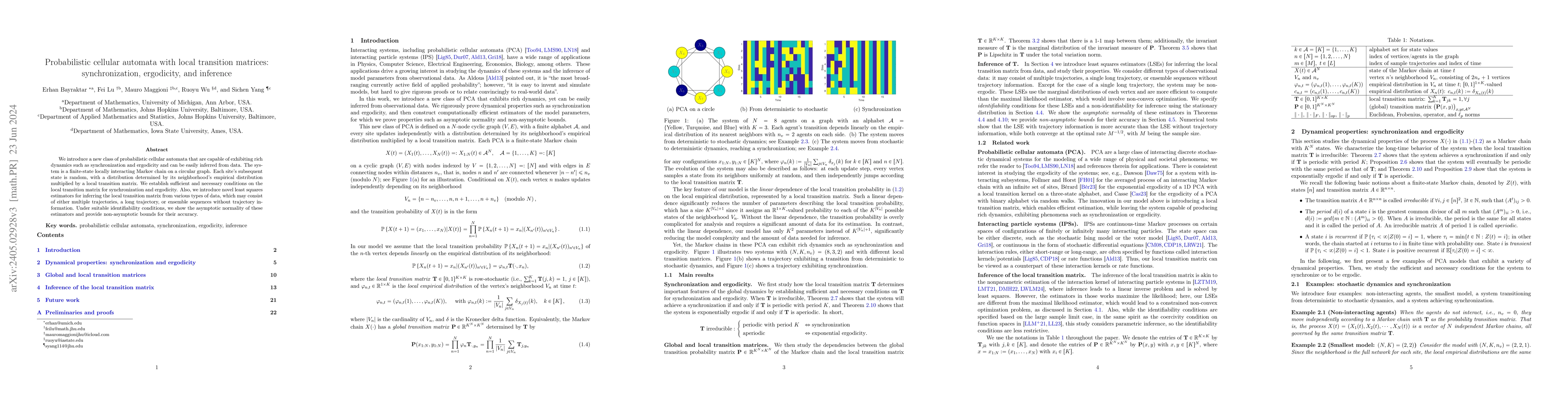 Thumbnail for Probabilistic cellular automata with local transition matrices:
  synchronization, ergodicity, and inference
