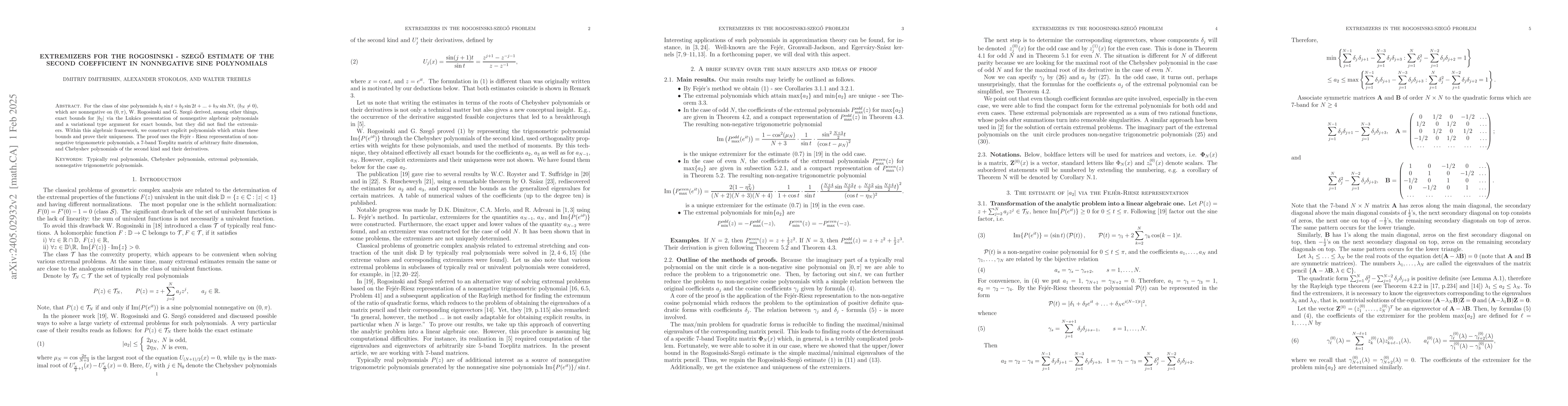 Thumbnail for Extremizers for the Rogosinski - Szeg\"o estimate of the second
  coefficient in nonnegative sine polynomials