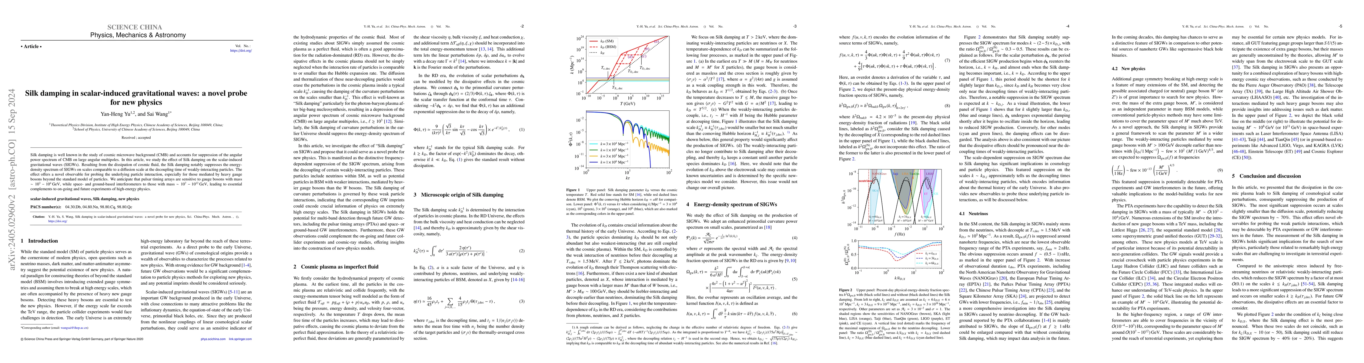 Thumbnail for Silk Damping in Scalar-Induced Gravitational Waves: A Novel Probe for
  New Physics