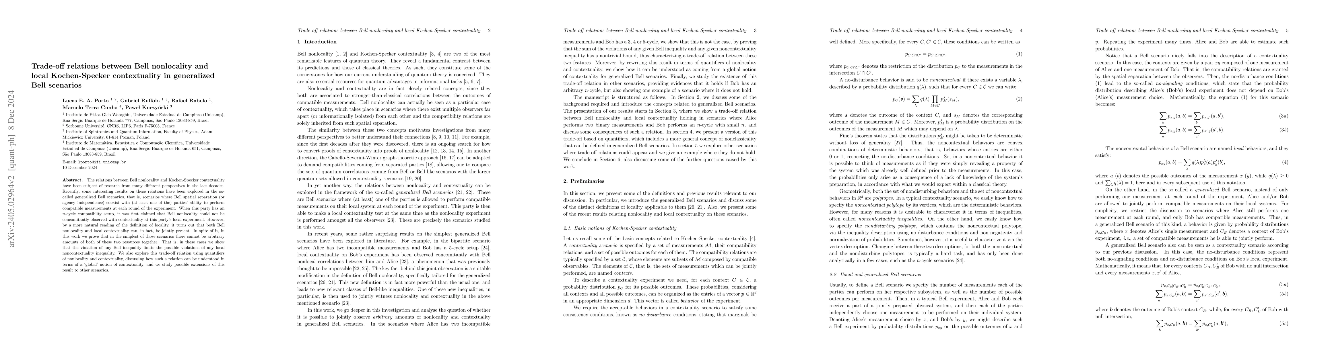 Thumbnail for Trade-off relations between Bell nonlocality and local Kochen-Specker
  contextuality in generalized Bell scenarios