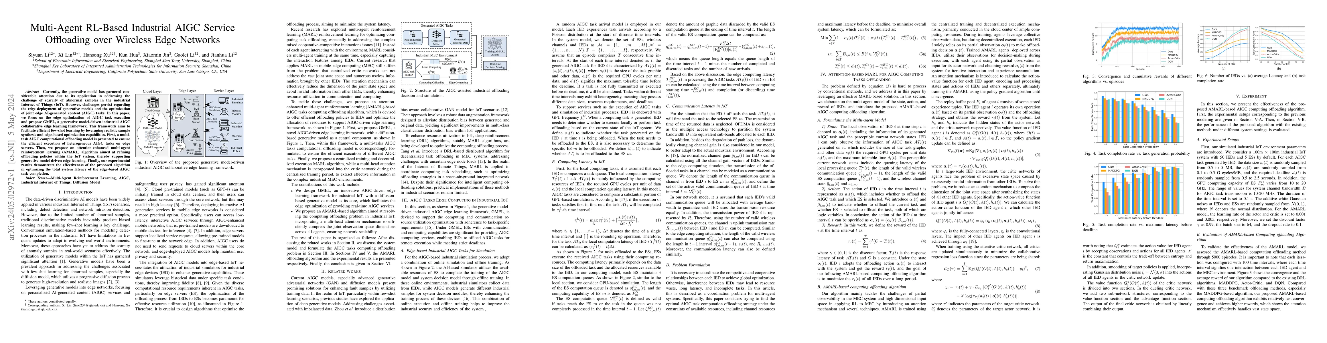 Thumbnail for Multi-Agent RL-Based Industrial AIGC Service Offloading over Wireless
  Edge Networks